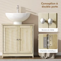 kleankin Meuble Salle de Bain sous Lavabo, Meuble sous-Vasque, Placard 2 Portes avec Étagère, 60x30x60cm, Chêne(m-7)
