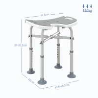 HOMCOM Tabouret de douche siège de douche hauteur ajustable 39-51,5 cm barre d'appui à ventouse patins à ventouse gris(m-3)