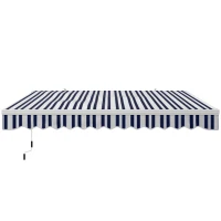 Outsunny Store banne manuel rétractable 395 x 245 cm avec manivelle, polyester 280 g/m² protection UV, aluminium, bleu et blanc(m-12)