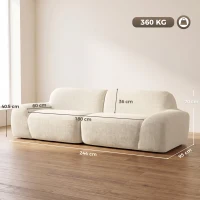 HOMCOM Canapea 3 locuri din chenille 244 cm, canapea modernă pentru living, șezut și brațare late, arcuri individuale (pocket), crem(m-3)