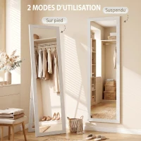 HOMCOM Miroir sur pied mural ou à poser rectangulaire avec cadre en bois pour salon chambre à coucher 37 x 155 cm blanc(m-6)