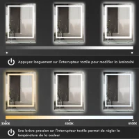 kleankin Miroir rectangulaire mural lumineux LED de salle de bain 70 x 50 cm(m-5)