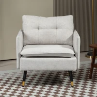 HOMCOM Fauteuil scandinave dossier capitonné avec passepoil en tissu 76 x 68 x 80 cm crème et pieds en métal noir et doré(m-6)