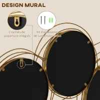HOMCOM Ensemble de 4 miroirs ronds en métal dorés 107 x 56 cm(m-5)