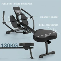 SPORTNOW Vogatore per Casa, Vogatore Compatto con 12 Livelli di Resistenza Idraulica, Monitor LCD, Pedali Antiscivolo, Capacità 130 kg, Salvaspazio(m-7)