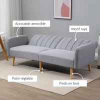 HOMCOM Canapé Convertible 2 Places Design scandinave Dossier inclinable 3 Positions Pieds Bois Tissu Aspect Lin Gris(m-6)