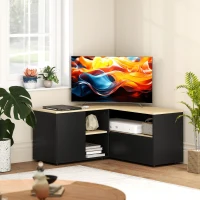 HOMCOM Meuble TV d'angle banc télévision jusqu'à 40 pouces avec 2 placards et 3 niches 90 x 90 x 45 cm chêne et noir(m-8)