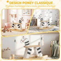AIYAPLAY Cheval à Bascule pour Enfant, Jouet à Bascule pour Enfant avec Base en Bois et Dossier, 18 Mois à 3 Ans, Noir et Blanc(m-4)