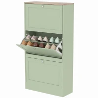 HOMCOM Móvel para Sapatos Estilo Moderno 3 Portas Basculantes 18 Pares de Sapatos 60x23,5x115 cm Verde(m-11)