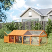 PawHut Poulailler pour poules cage à poule avec nichoir porte et toit ouvrable pour 4 et 8 poules 240 x 112,5 x 76 cm orange(m-10)