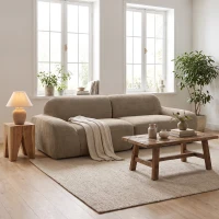 HOMCOM Sofá 3 Lugares em Chenille 244 cm, Sofá de Sala Moderno, Assento e Apoios de Braços Largos, Molas Ensacadas, Castanho Claro(m-5)