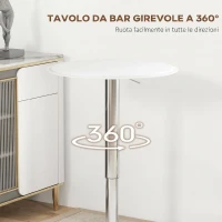 HOMCOM Tavolo Bar Rotondo Ø63 cm, Regolabile in Altezza 67-93cm con Struttura in Metallo, Piano Girevole 360°, per Cucina Sala da Pranzo, Bianco(m-5)