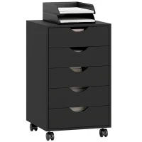 HOMCOM Caisson bureau mobile, meuble rangement bureau sur roulettes, 5 tiroirs, 40 x 40 x 67 cm, noir(m-11)