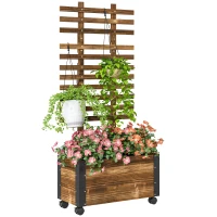 Outsunny Jardinieră cu spalier pentru plante cățărătoare și roți, din lemn de brad, 65x31x147 cm, maro(m-11)