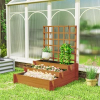 Outsunny Jardinieră cu grilaj pe 3 niveluri din lemn de brad și material netesut, 95x95x110 cm, maro(m-9)