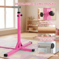 HOMCOM Barra de Ginástica para Crianças com Altura Ajustável 92-150 cm Barra Horizontal de Ginástica 197x121x150 cm Rosa(m-6)