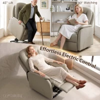 HOMCOM Fotoliu Recliner Electric cu Funcție de Ridicare, Masaj 8 Puncte, Încălzire, PU, Gri Deschis(m-5)