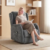 HOMCOM Fernsehsessel Relaxsessel mit Aufstehhilfe für Senioren, Chenille-Optik, mit Fernbedienung und Seitentaschen, Dunkelgrau(m-9)