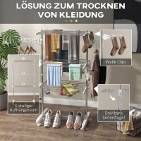 HOMCOM Mobiel kledingrek wasrek kledingrek 3 niveaus inklapbaar wielen(m-5)