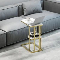 HOMCOM Beistelltisch, C-förmiger schmaler Couchtisch mit Stauraum, moderner Nachttisch für kleine Räume, 50 x 30 x 57,5 cm(m-2)
