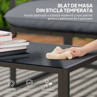 Outsunny Set de Grădină 4 Piese cu Canapea, 2 Fotolii și Măsuță, din Oțel, Poliester și Bumbac PP, Negru și Gri(m-5)