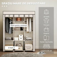 HOMCOM Dulap Textil cu 8 Rafturi și 2 Bare, Economisitor de Spațiu pentru Dormitor, 125x43x162,5 cm, Gri Deschis(m-4)