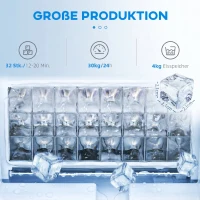 HOMCOM Kommerzielle 30 kg/24H Freistehender Eiswürfelmaschine mit 4 kg Speicher, Selbstreinigung, Timer Stahl Schwarz(m-4)