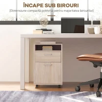 HOMCOM Comodă de birou pentru documente, cu raft deschis și 2 sertare, din lemn și metal, 40x35x60 cm, stejar(m-5)