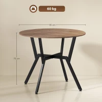 HOMCOM Masă rotundă de living pentru 2 persoane cu suport în formă de X, din lemn și oțel, Ø90x76 cm, negru și maro(m-3)