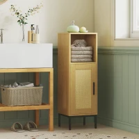 HOMCOM Dulap de baie, dulap îngust independent cu poliță interioară reglabilă, natural(m-2)