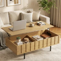 HOMCOM Mesa de Centro Elevable Mesa de Café para Salón con 2 Compartimentos Ocultos Patas de Metal 110x55x36,5 cm Roble(m-9)