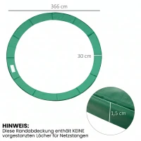 HOMCOM Trampolin Randabdeckung Ø366cm cm breit, Reißfest UV-resistent Federabdeckung, Wasserabweisend Trampolinzubehör Randschutz Sicherheitsnetz Ersatzteile für Gartentrampoline Grün Ohne Stangenloch(m-3)