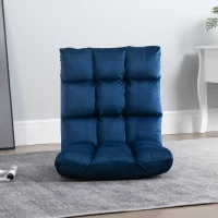 HOMCOM Fotoliu de Podea din Catifea cu Spătar Reclinabil până la 180° și Umplutură Groasă, 55x71x53.5cm, Albastru(m-8)