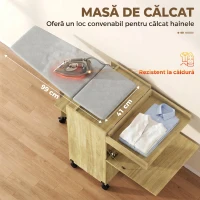 HOMCOM Dulap Masă de Călcat Rabatabilă cu Suport pentru Fier și Haine, cu Compartiment Deschis, 154x55x87 cm, Lemn Natural(m-8)