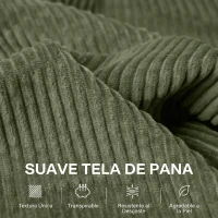 HOMCOM Sofá de 3 Plazas Tapizado en Pana con 2 Almohadas Reposabrazos y Cojín de Muelles 212x80x88 cm Verde(m-6)