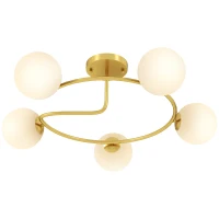HOMCOM Deckenleuchte 20W Deckenlampe mit 5 G9-Fassungen, Eleganter Gold-Weiß-Look, Leuchtmittel nicht enthalten(m-11)