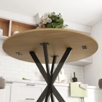 HOMCOM,Masă de Dining,Stil Industrial,PAL, oțel,80cm x 80cm x 75cm,Stejar(m-9)