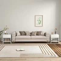 HOMCOM Juego de 2 Mesitas de Noche Nórdicas con Esquinas Redondeadas Cajón y Estante Abierto 40x35x45 cm Blanco(m-8)