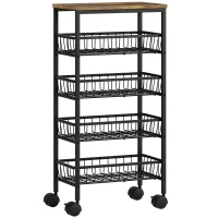 HOMCOM Carrinho de Servir Carrinho com 4 Pisos Carrinho de Cozinha com 4 Cestos Deslizantes Carrinho de Armazenamento com Rodízios para Cozinha(m-1)