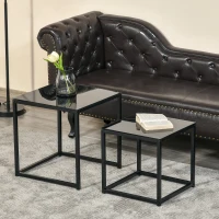 HOMCOM Set van 2 moderne stapelbare zwarte glazen bijzettafels(m-6)