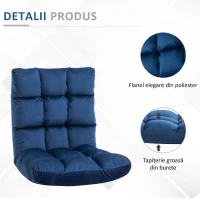 HOMCOM Fotoliu de Podea din Catifea cu Spătar Reclinabil până la 180° și Umplutură Groasă, 55x71x53.5cm, Albastru(m-7)