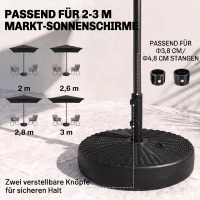 Outsunny Sonnenschirmständer Sonnenschirmhalterung, wetterbeständig, befüllbar, Ø51x 36H cm, Schwarz(m-4)