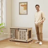 PawHut Jaula para Perros Medianos y Grandes Mesa Auxiliar Moderna con 2 Puertas y Cierre 100x56x65 cm Roble(m-3)