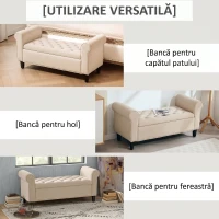 HOMCOM Bancă Dormitor cu Compartiment de Depozitare și Cotiere Rulate, 126x48.5x57 cm, Bej(m-7)