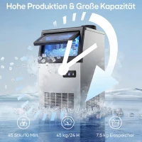 HOMCOM Gewerbliche Eismaschine, 45 kg/24 Std., Edelstahl, Unterbau oder freistehend, Silber(m-4)