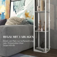 HOMCOM Stehlampe mit Regal, 3 Fächer, kompakte Maße, MDF, Weiß(m-6)