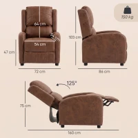 HOMCOM Sillón Relax Reclinable Manual Tapizado en Cuero Sintético Instalación Rápida Reposapiés Acolchado Grueso Marrón(m-3)