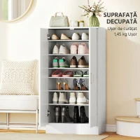 HOMCOM Dulap pentru pantofi cu 6 rafturi reglabile din lemn, alb, 55x35x108 cm(m-8)