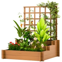 Outsunny Jardinieră cu grilaj pe 3 niveluri din lemn de brad și material netesut, 95x95x110 cm, maro(m-12)