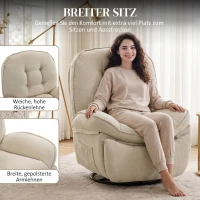HOMCOM Chenille relaxfauteuil, handmatig verstelbaar, 360° draaibaar en schommelend, met brede zitting en hoge rugleuning, crèmewit(m-5)